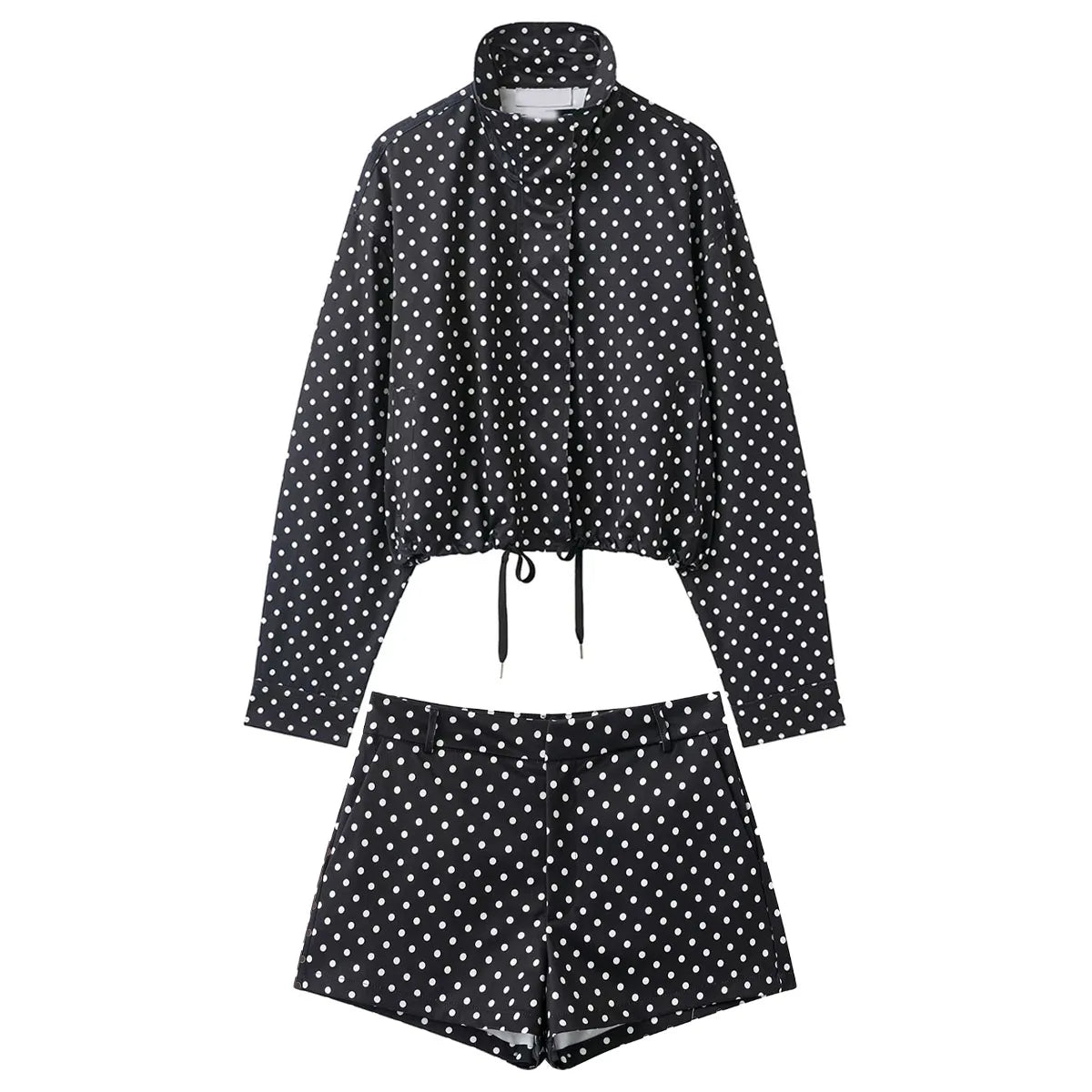 HH femme automne manches longues col roulé fermeture éclair avec poches cordon manteaux décontractés femmes mode à pois imprimé veste
