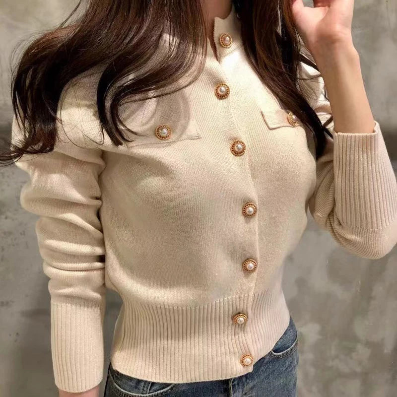 Nouvelle Collection Automne 2026 – Cardigan Chic et Décontracté pour Femme, Manches Longues, Tricoté, Coupe Courte, Boutonnage Simple, Style Coréen Slim