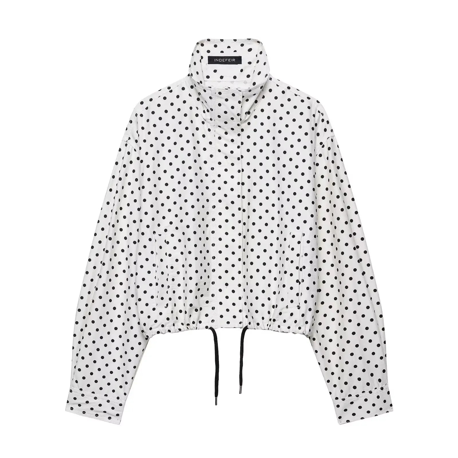 HH femme automne manches longues col roulé fermeture éclair avec poches cordon manteaux décontractés femmes mode à pois imprimé veste