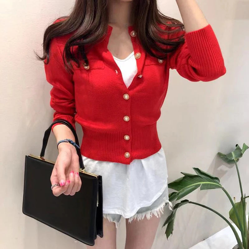 Nouvelle Collection Automne 2026 – Cardigan Chic et Décontracté pour Femme, Manches Longues, Tricoté, Coupe Courte, Boutonnage Simple, Style Coréen Slim