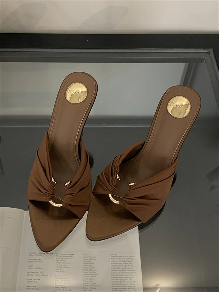Eilyken été femme pantoufles mode bout ouvert mince talons hauts chaussures Style De rue décapant fête diapositives Zapatos De Mujer