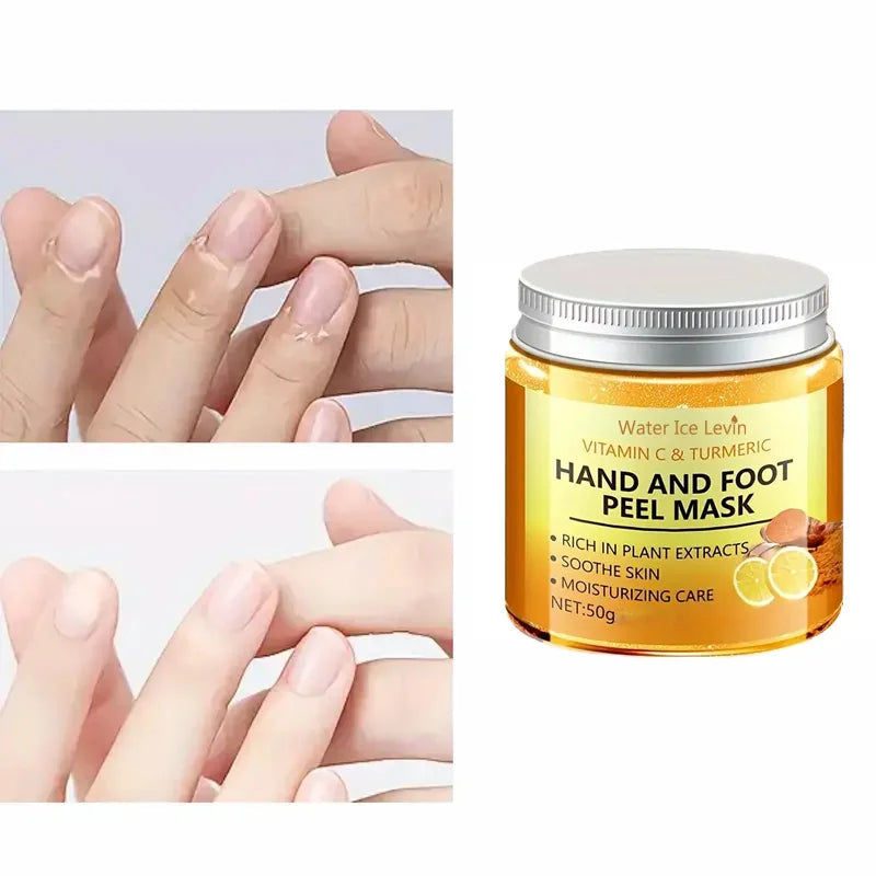Masque à la cire pour les mains à la vitamine c et au curcuma pour les mains et les pieds, lissant la peau, masque pour les mains nettoyant en douceur, éclaircissant la peau des mains
