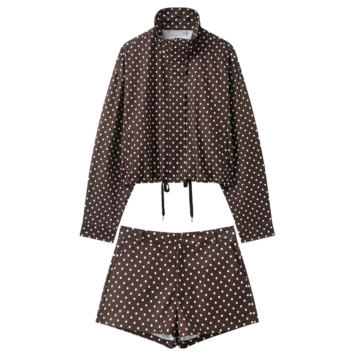 HH femme automne manches longues col roulé fermeture éclair avec poches cordon manteaux décontractés femmes mode à pois imprimé veste