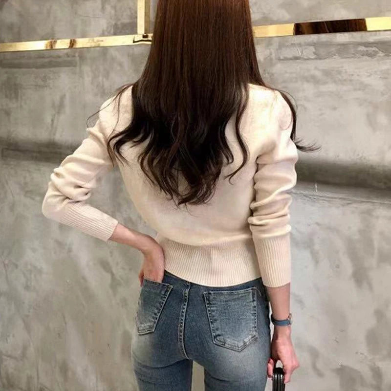 Nouvelle Collection Automne 2026 – Cardigan Chic et Décontracté pour Femme, Manches Longues, Tricoté, Coupe Courte, Boutonnage Simple, Style Coréen Slim