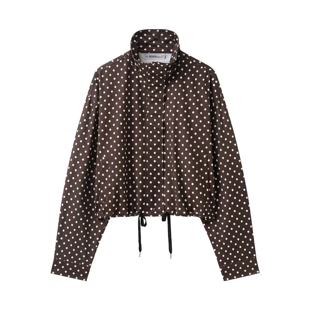 HH femme automne manches longues col roulé fermeture éclair avec poches cordon manteaux décontractés femmes mode à pois imprimé veste