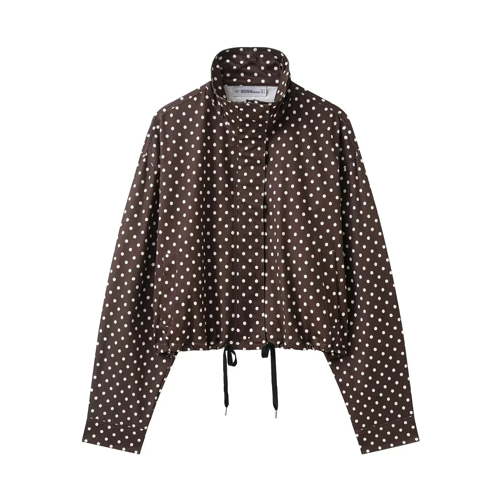 HH femme automne manches longues col roulé fermeture éclair avec poches cordon manteaux décontractés femmes mode à pois imprimé veste