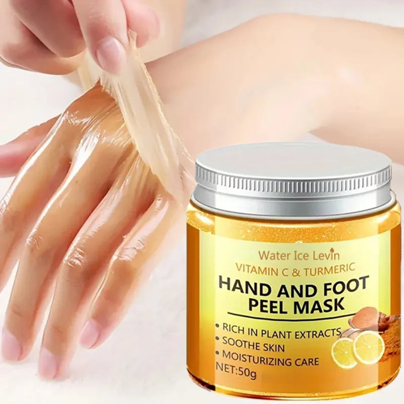 Masque à la cire pour les mains à la vitamine c et au curcuma pour les mains et les pieds, lissant la peau, masque pour les mains nettoyant en douceur, éclaircissant la peau des mains