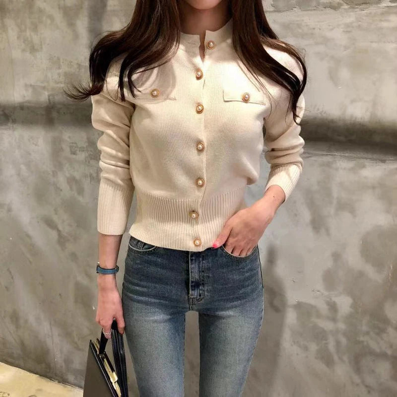 Nouvelle Collection Automne 2026 – Cardigan Chic et Décontracté pour Femme, Manches Longues, Tricoté, Coupe Courte, Boutonnage Simple, Style Coréen Slim