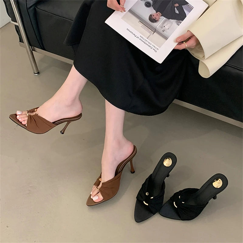 Eilyken été femme pantoufles mode bout ouvert mince talons hauts chaussures Style De rue décapant fête diapositives Zapatos De Mujer