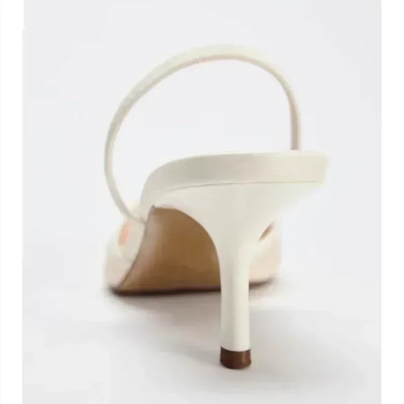 Élégant maille brodée fleurs Designer sandales à talons femmes 2025 été Sexy Slingback bout pointu mince talons hauts robe chaussure
