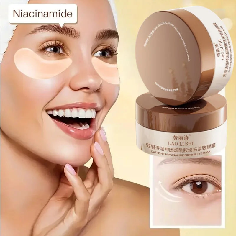 Boîte de 60 masques pour les yeux raffermissants à la caféine et à la nicotinamide, riches en ingrédients bénéfiques pour le corps, utilisables sur tout le visage, soulagent la fatigue oculaire à tout moment, hydratan
