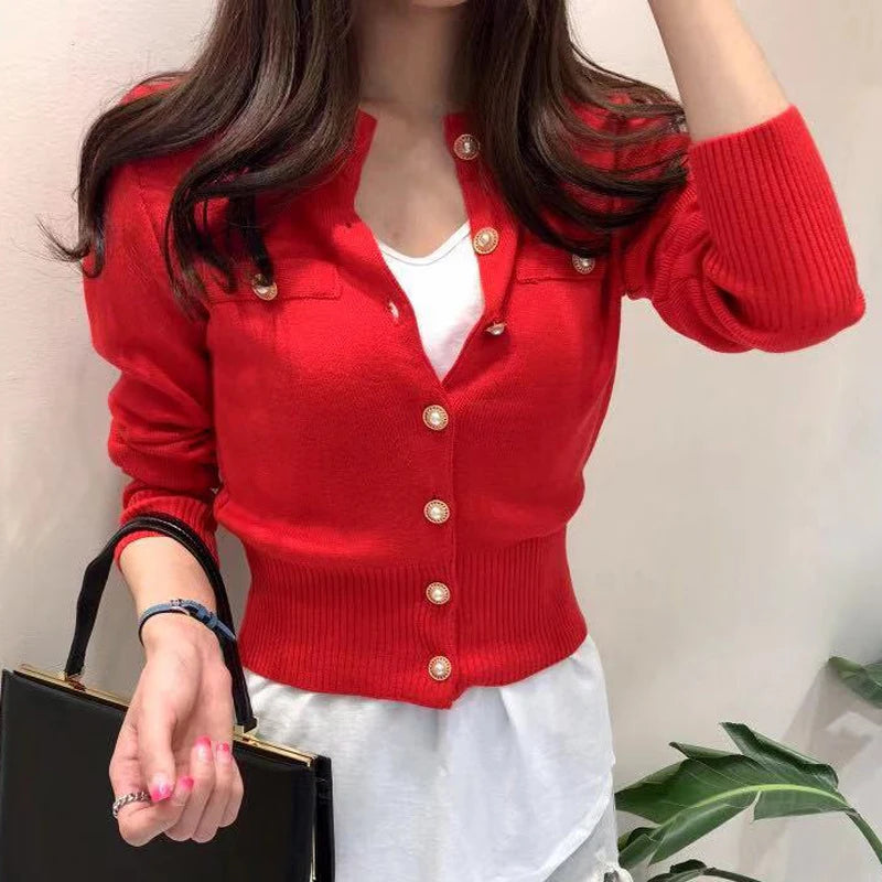 Nouvelle Collection Automne 2026 – Cardigan Chic et Décontracté pour Femme, Manches Longues, Tricoté, Coupe Courte, Boutonnage Simple, Style Coréen Slim