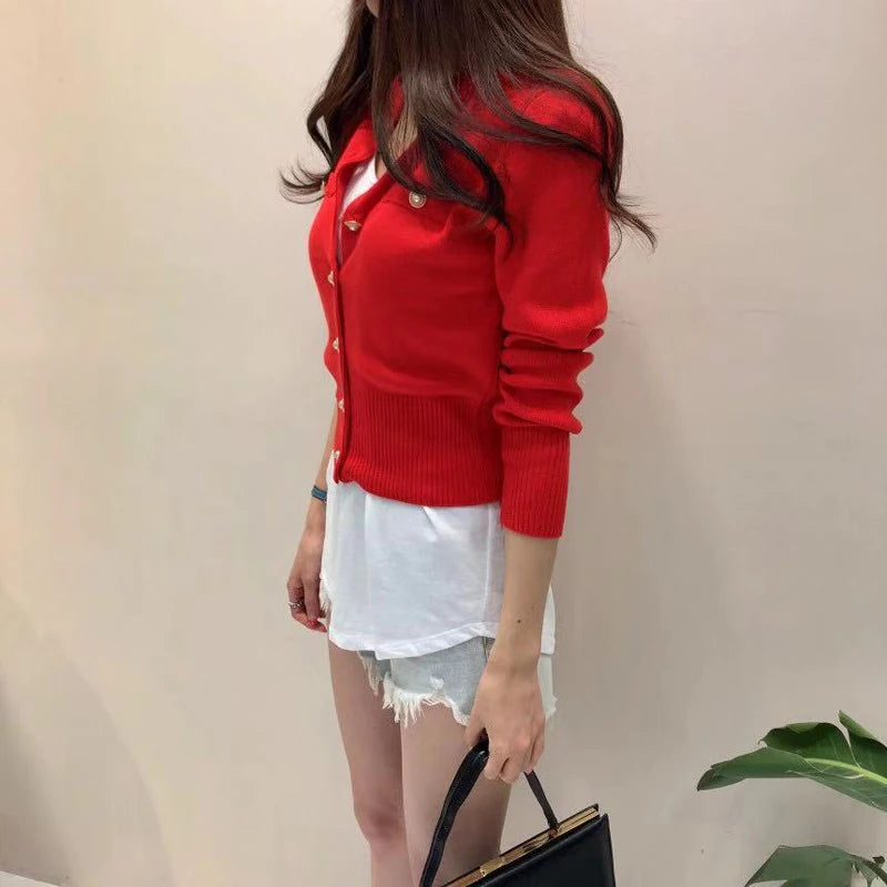 Nouvelle Collection Automne 2026 – Cardigan Chic et Décontracté pour Femme, Manches Longues, Tricoté, Coupe Courte, Boutonnage Simple, Style Coréen Slim