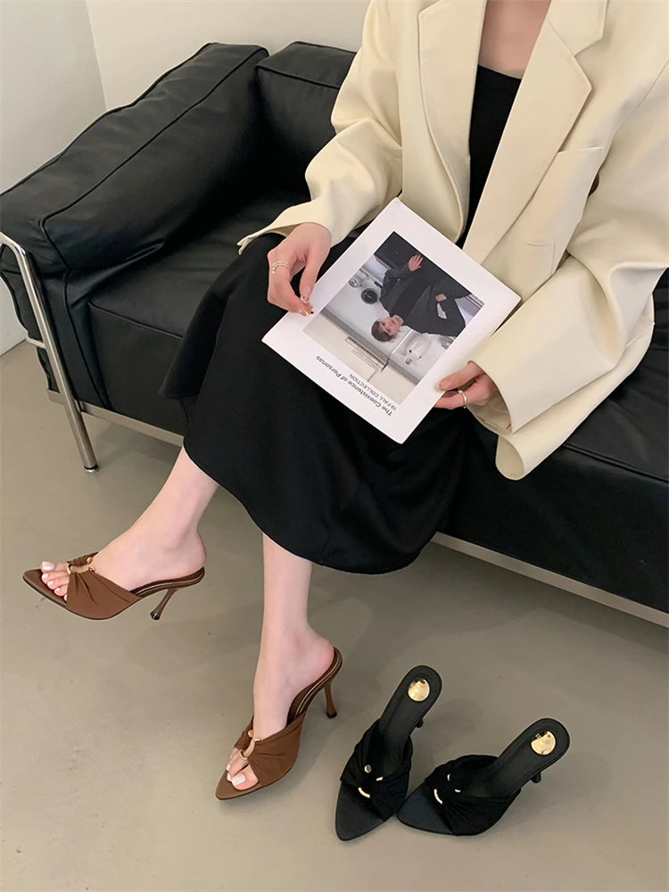 Eilyken été femme pantoufles mode bout ouvert mince talons hauts chaussures Style De rue décapant fête diapositives Zapatos De Mujer