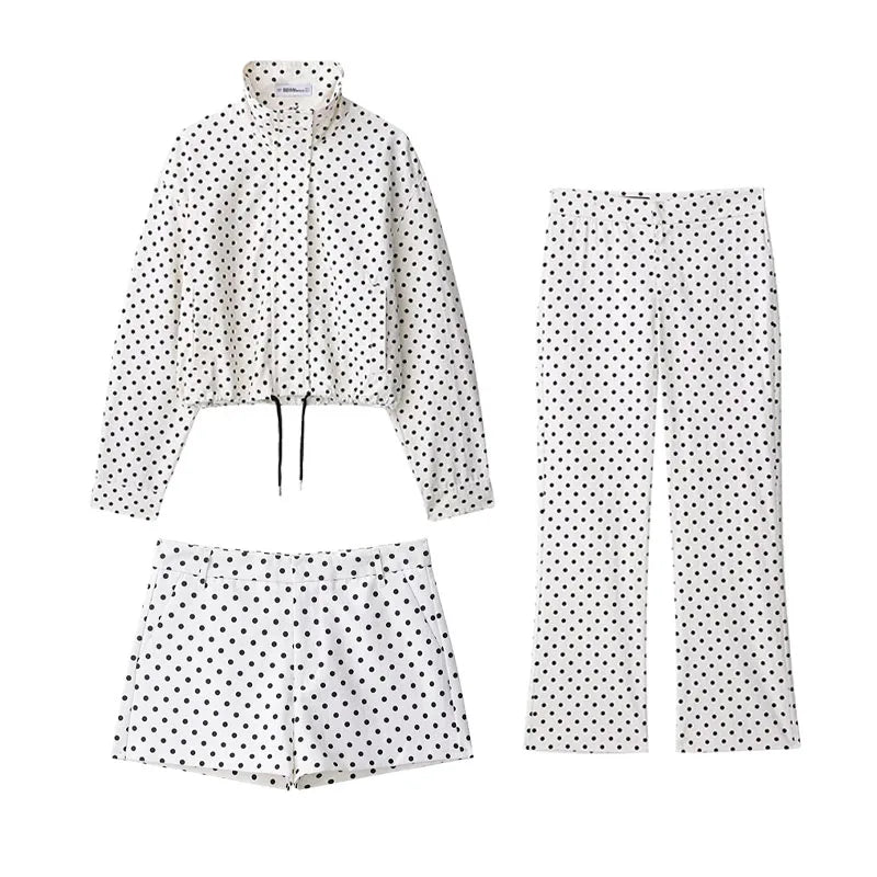 HH femme automne manches longues col roulé fermeture éclair avec poches cordon manteaux décontractés femmes mode à pois imprimé veste
