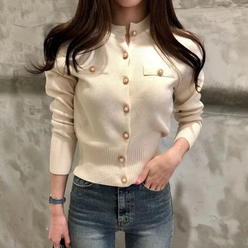 Nouvelle Collection Automne 2026 – Cardigan Chic et Décontracté pour Femme, Manches Longues, Tricoté, Coupe Courte, Boutonnage Simple, Style Coréen Slim