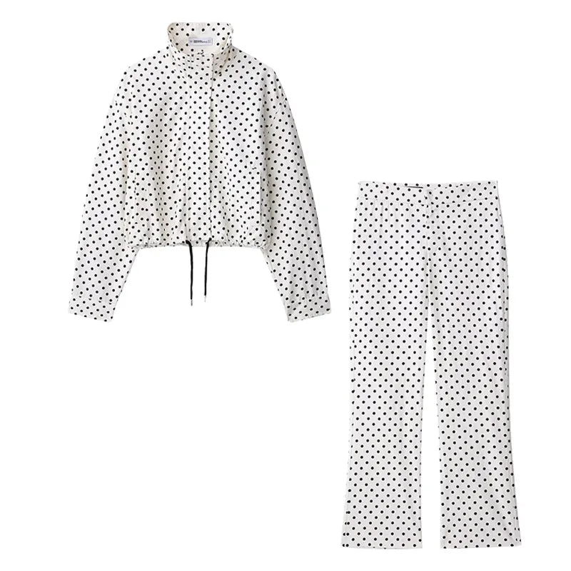 HH femme automne manches longues col roulé fermeture éclair avec poches cordon manteaux décontractés femmes mode à pois imprimé veste