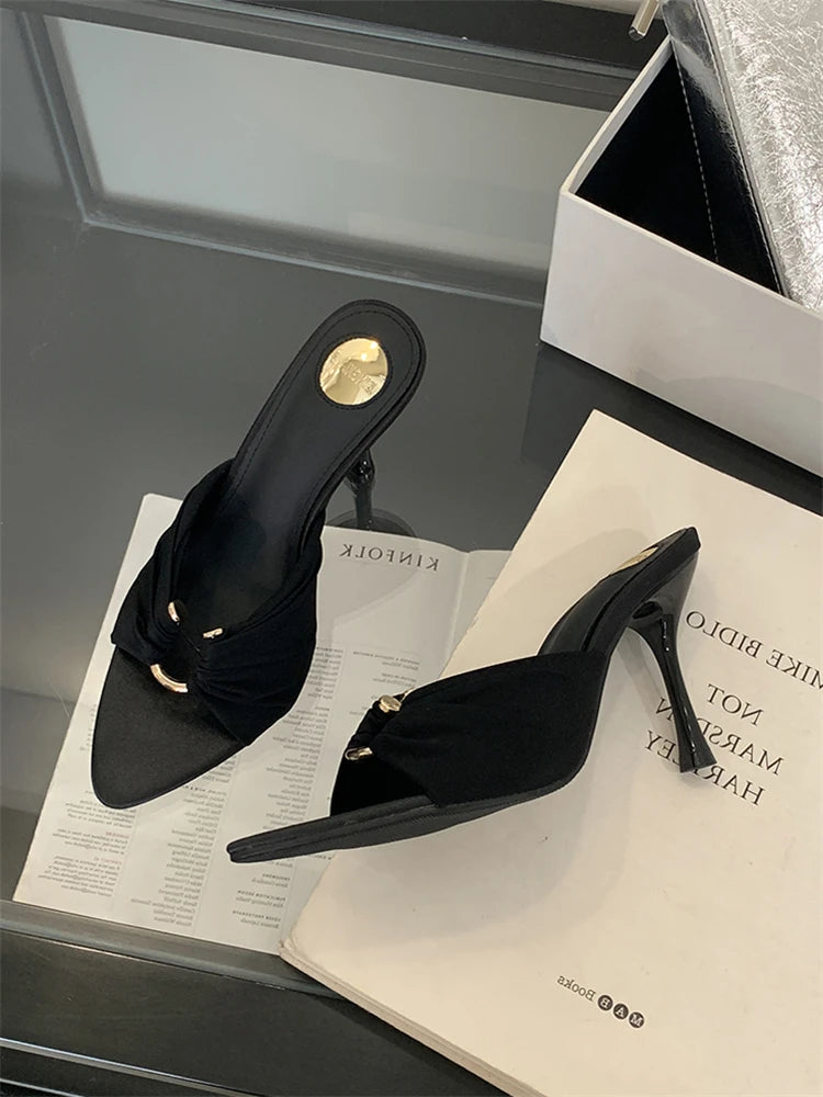 Eilyken été femme pantoufles mode bout ouvert mince talons hauts chaussures Style De rue décapant fête diapositives Zapatos De Mujer
