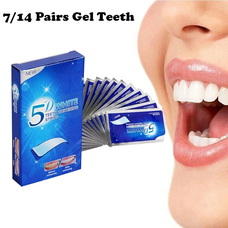 5D blanchiment des dents autocollants 7/14 paires Gel bandes de blanchiment élimination des taches hygiène buccale bande de soin outils de blanchiment dentaire dents