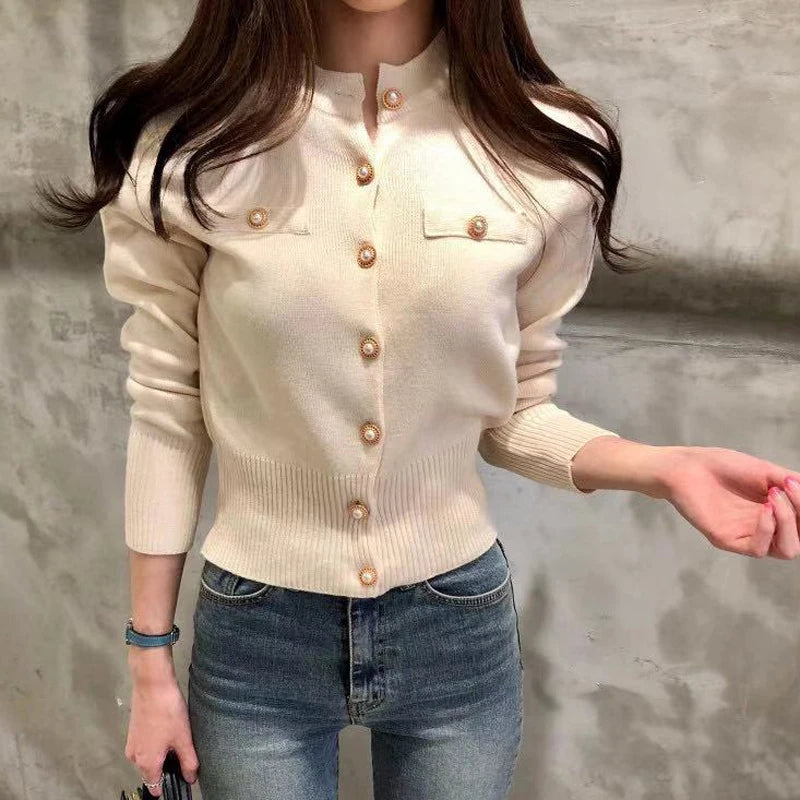 Nouvelle Collection Automne 2026 – Cardigan Chic et Décontracté pour Femme, Manches Longues, Tricoté, Coupe Courte, Boutonnage Simple, Style Coréen Slim