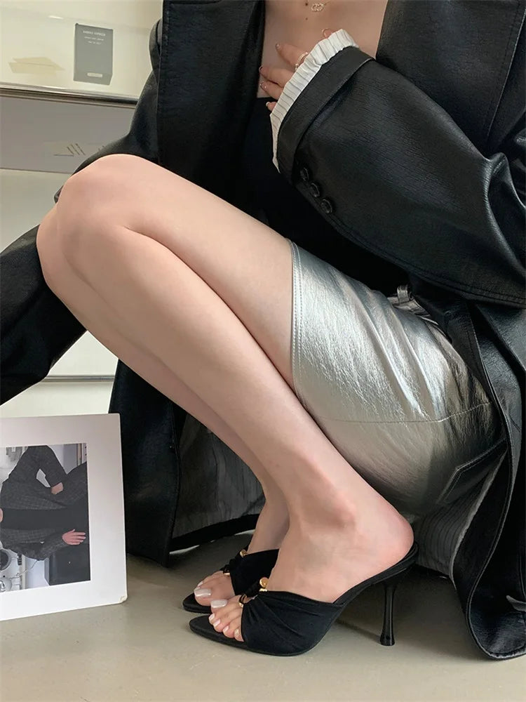 Eilyken été femme pantoufles mode bout ouvert mince talons hauts chaussures Style De rue décapant fête diapositives Zapatos De Mujer