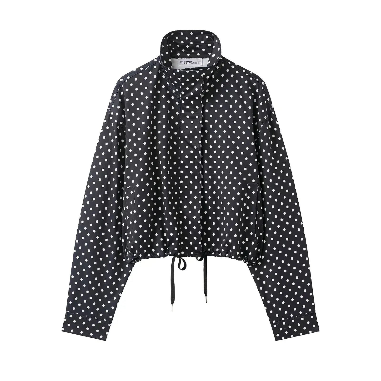 HH femme automne manches longues col roulé fermeture éclair avec poches cordon manteaux décontractés femmes mode à pois imprimé veste