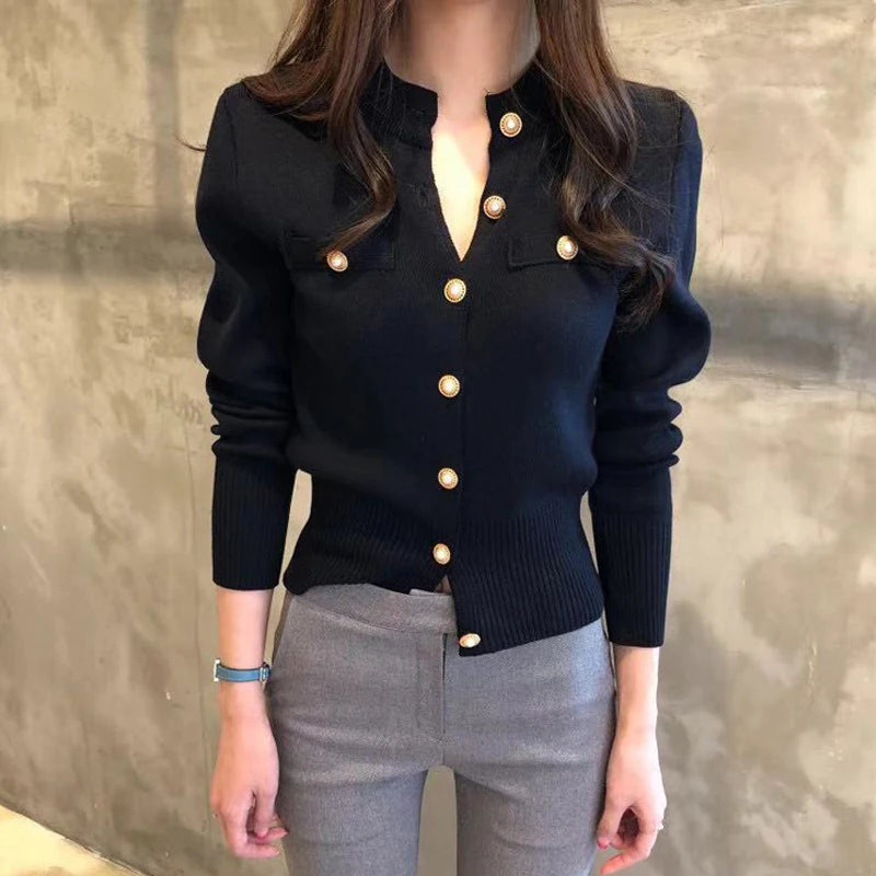 Nouvelle Collection Automne 2026 – Cardigan Chic et Décontracté pour Femme, Manches Longues, Tricoté, Coupe Courte, Boutonnage Simple, Style Coréen Slim