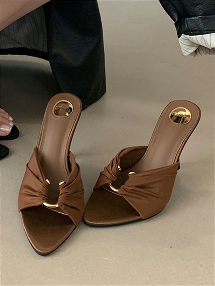 Eilyken été femme pantoufles mode bout ouvert mince talons hauts chaussures Style De rue décapant fête diapositives Zapatos De Mujer