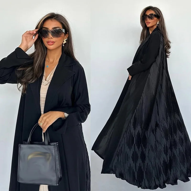 Ensemble Abaya Modeste Plissé Noir avec Hijab Assorti