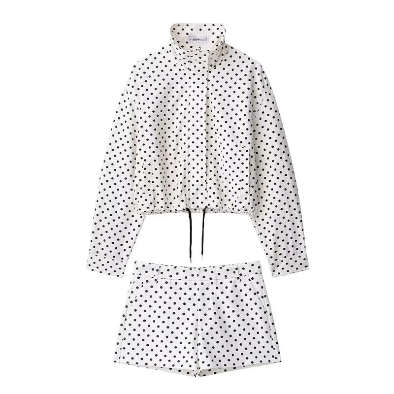 HH femme automne manches longues col roulé fermeture éclair avec poches cordon manteaux décontractés femmes mode à pois imprimé veste
